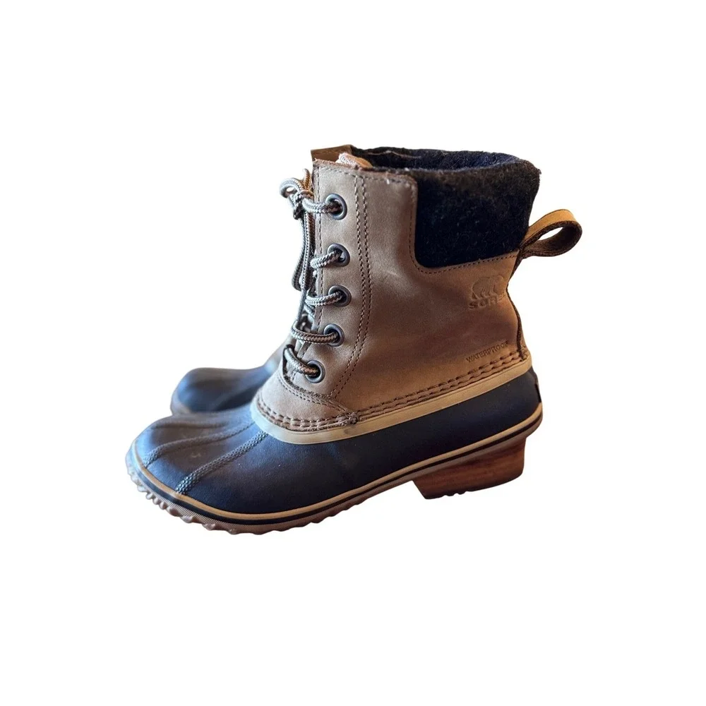 Sorel Womens Slimpack II Lace Duck Boots 7.5 Elk Tan Black Waterproof NL3058-245